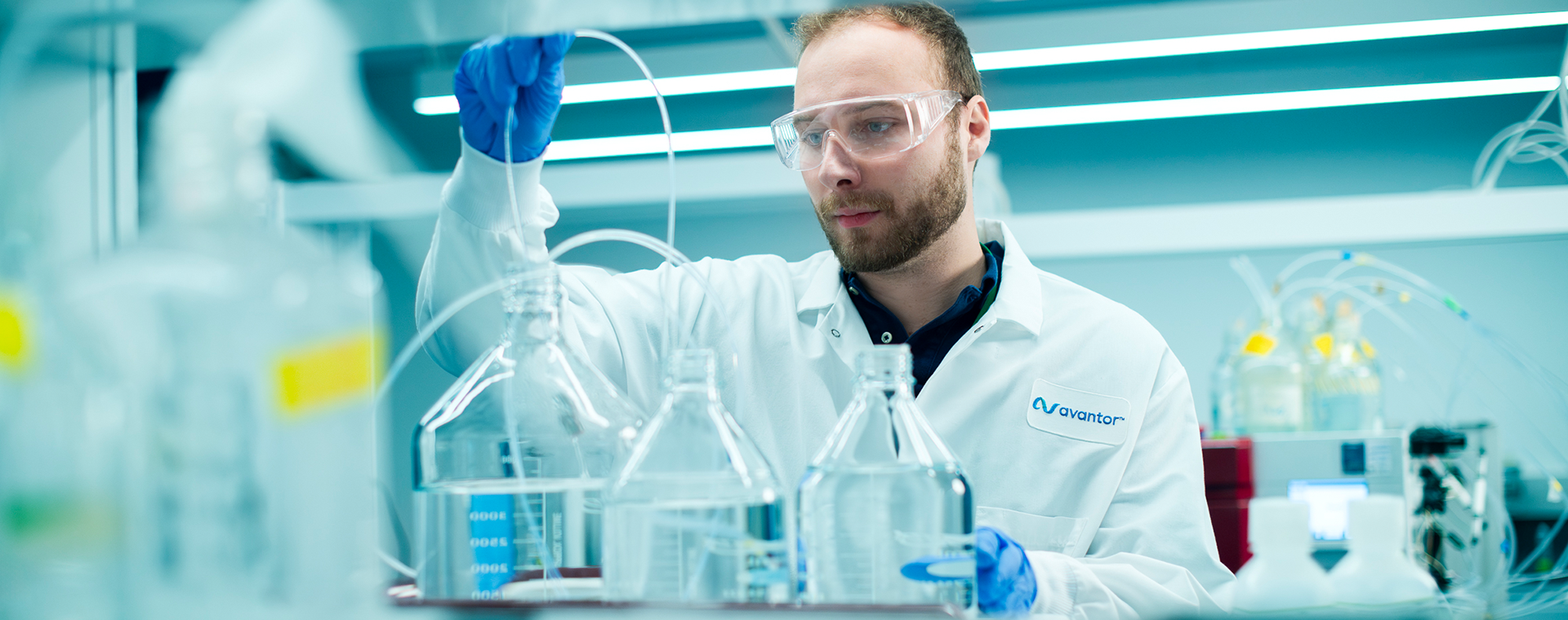 Process development scientist conducting an experiment in downstream processing labs Process development scientist conducting an experiment in downstream processing labs