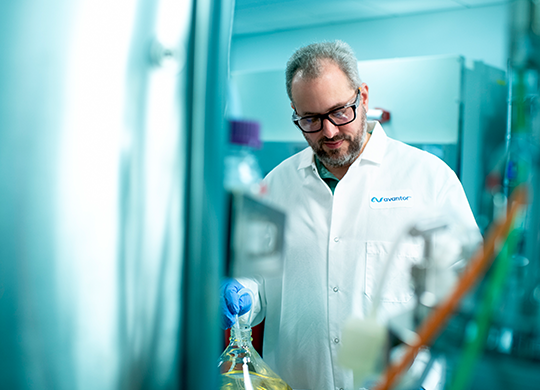 Process development scientist optimizing an upstream unit operation. Process development scientist optimizing an upstream unit operation.