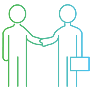 Icon of two people shaking hands to illustrate our consultative approach Icon of two people shaking hands to illustrate our consultative approach