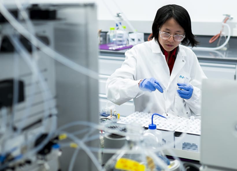 Process development scientist using analytical chromatography system Process development scientist using analytical chromatography system